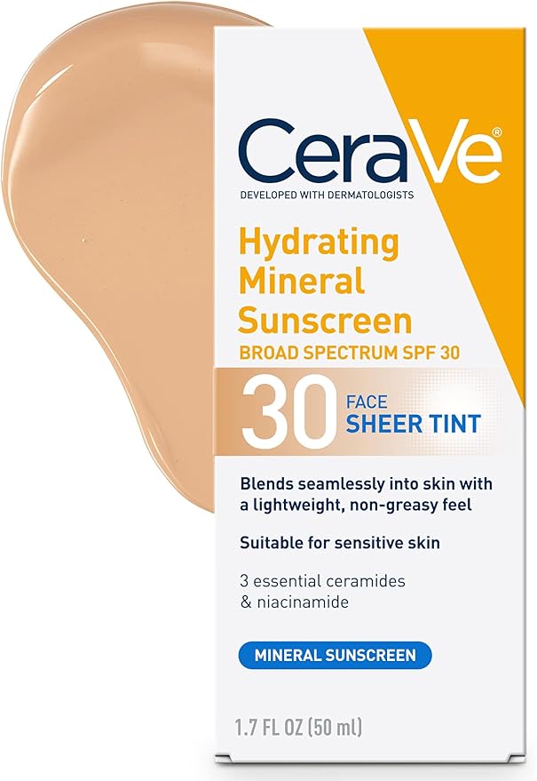 cerave 防晒霜 spf 30 | 氧化锌和二氧化钛保湿矿物质防晒霜| 透明